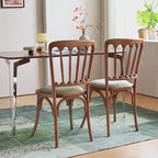 Vintage Wood Dining Chair Series with French Curved Frame and Upholstered Seat