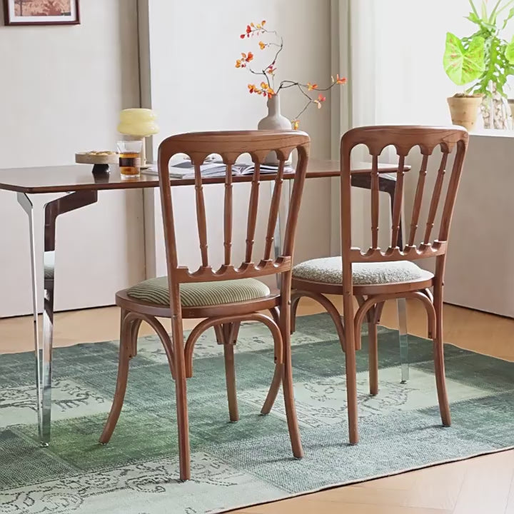 Vintage Wood Dining Chair Series with French Curved Frame and Upholstered Seat
