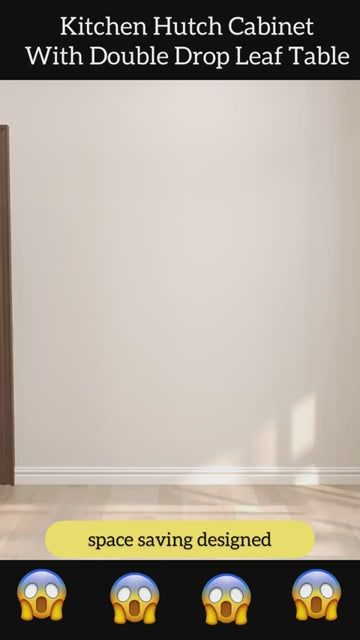 Natural Wood Kitchen Hutch With Drop Leaf Table Set