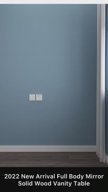 Natural Wood Vanity Table with Full Body Mirror