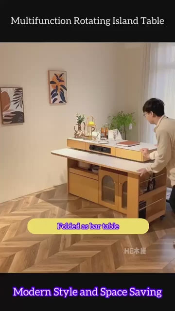 Natural Wood Island Table With Rotating Top