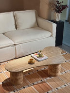 Travertine & Burlwood Wabi-Sabi Coffee Table with Sculptural Legs