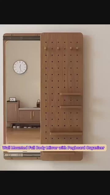 Walnut Wall Mirror With Peg Board Organizer