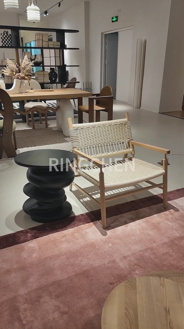 Natural Style Solid Wood Paper Twine Dining Armchair