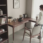 Solid Walnut L-shaped Desk With Drawers And Wax Finish