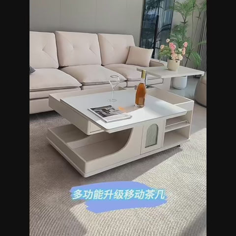 Modern Cream Lift-Top Coffee Table with Smart Storage and Easy Mobility