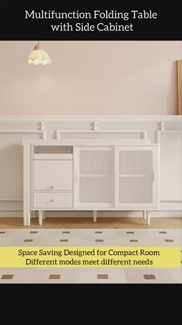 White Expandable Sideboard With Table And Cabinet