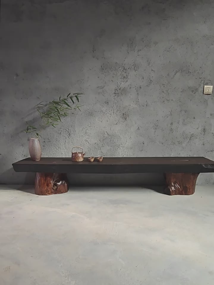 Wabi-Sabi Solid Wood Entryway Bench with Natural Bark Edges