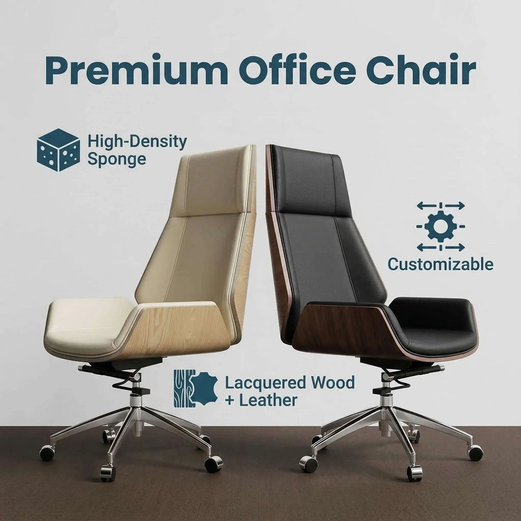 Prime Executive Office Chair with Leather Backrest and Wood Accents