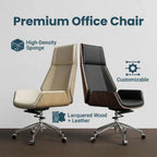 Prime Executive Office Chair with Leather Backrest and Wood Accents