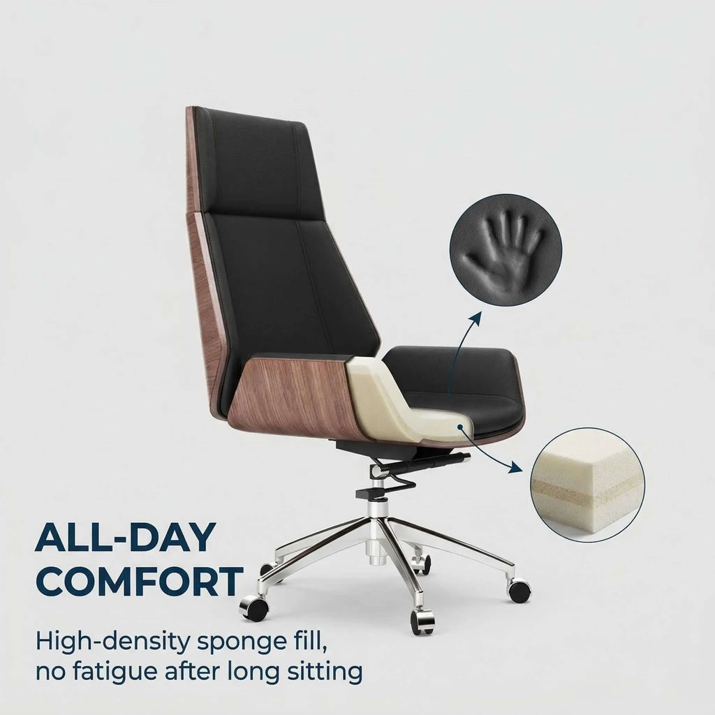 Prime Executive Office Chair with Leather Backrest and Wood Accents
