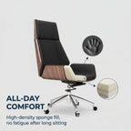 Prime Executive Office Chair with Leather Backrest and Wood Accents