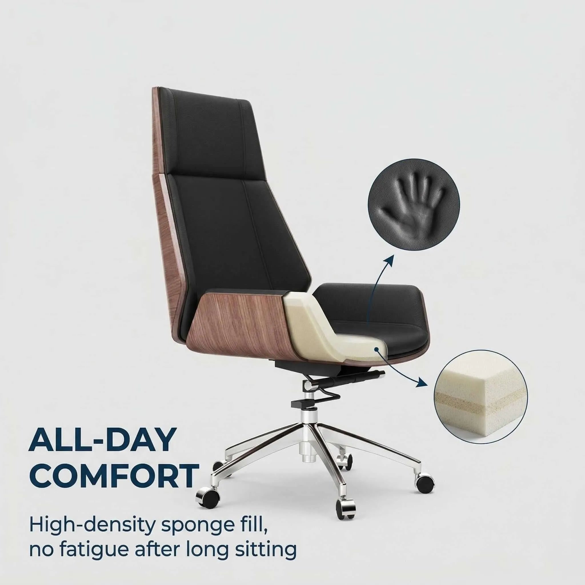 Prime Executive Office Chair with Leather Backrest and Wood Accents