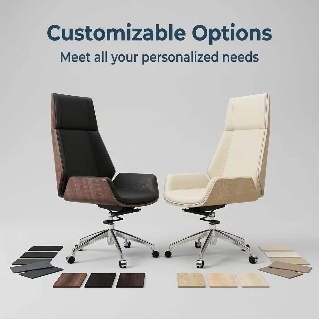 Prime Executive Office Chair with Leather Backrest and Wood Accents