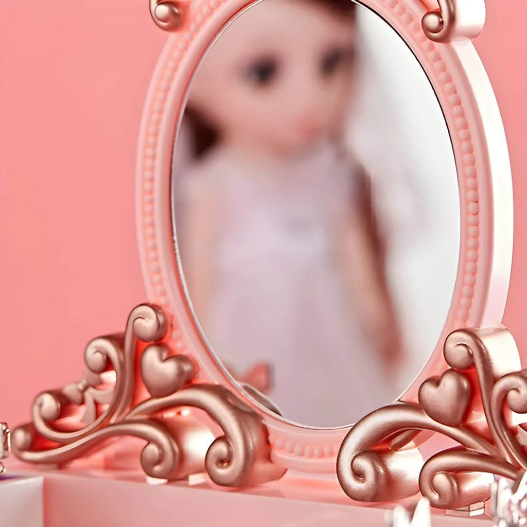 Princess Carriage Kids Vanity Set with Mirror & Makeup Kit – Pink Plastic