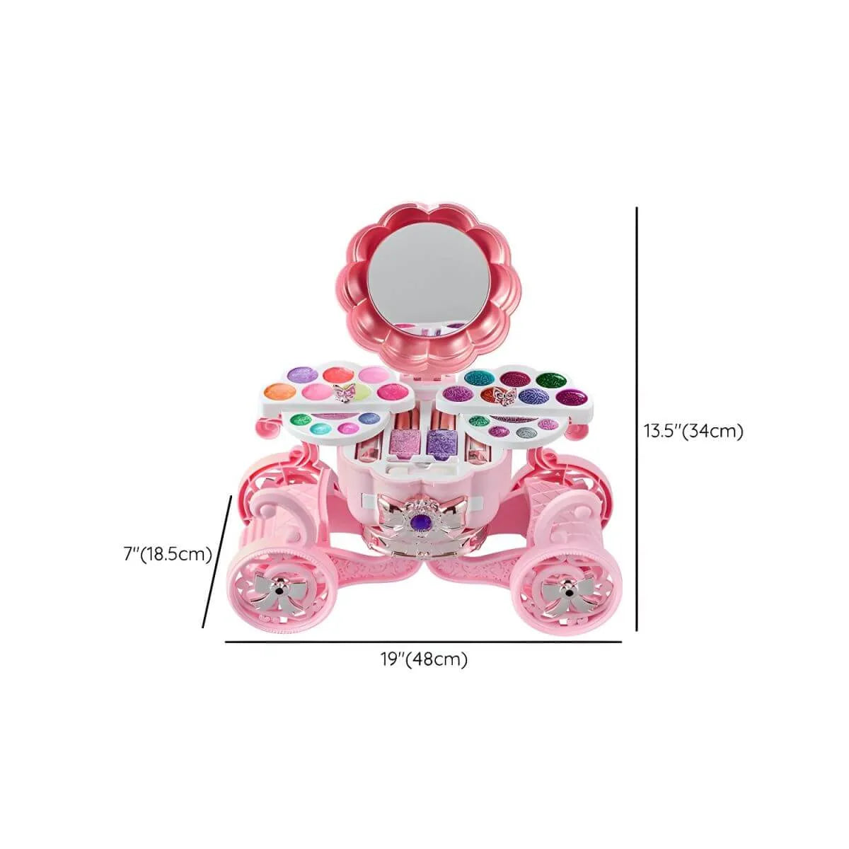 Princess Carriage Kids Vanity Set with Mirror & Makeup Kit – Pink Plastic Dimensions