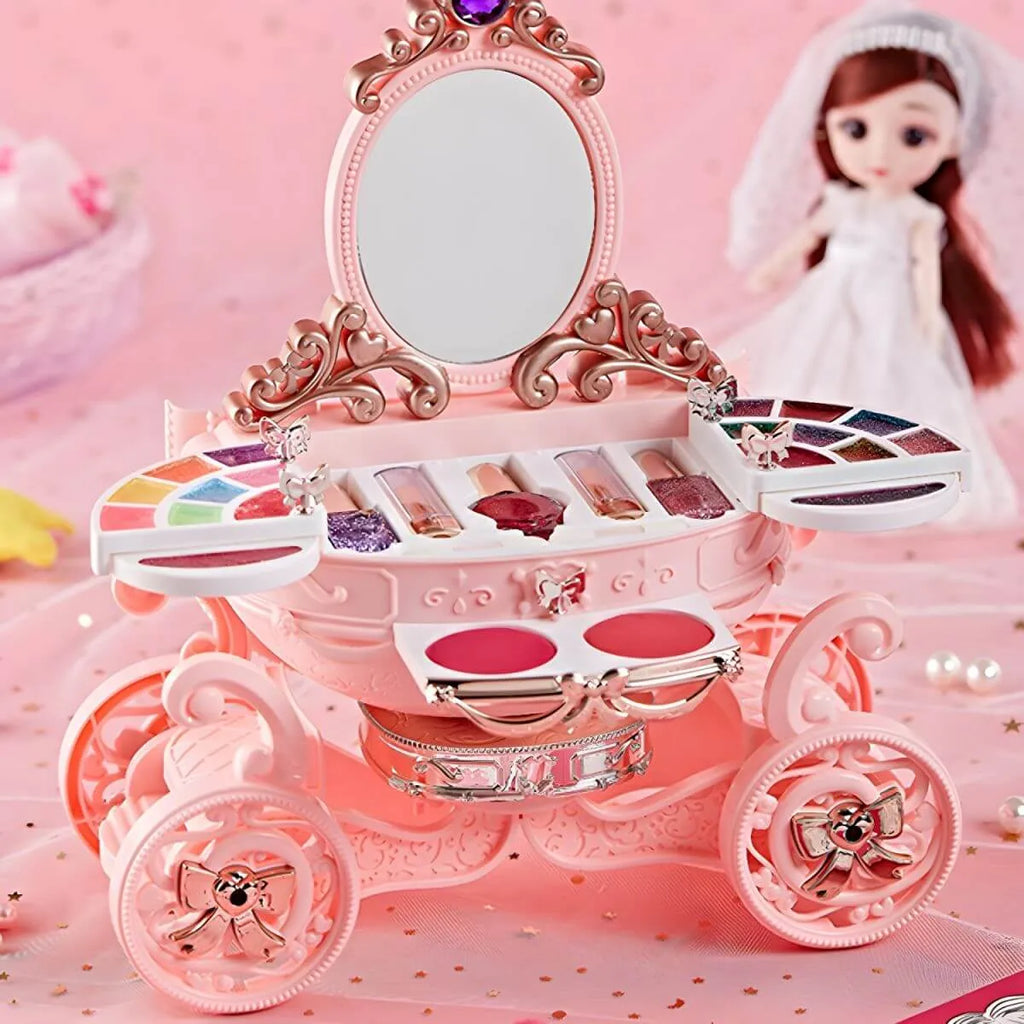 Princess Carriage Kids Vanity Set with Mirror & Makeup Kit – Pink Plastic Main Product Image