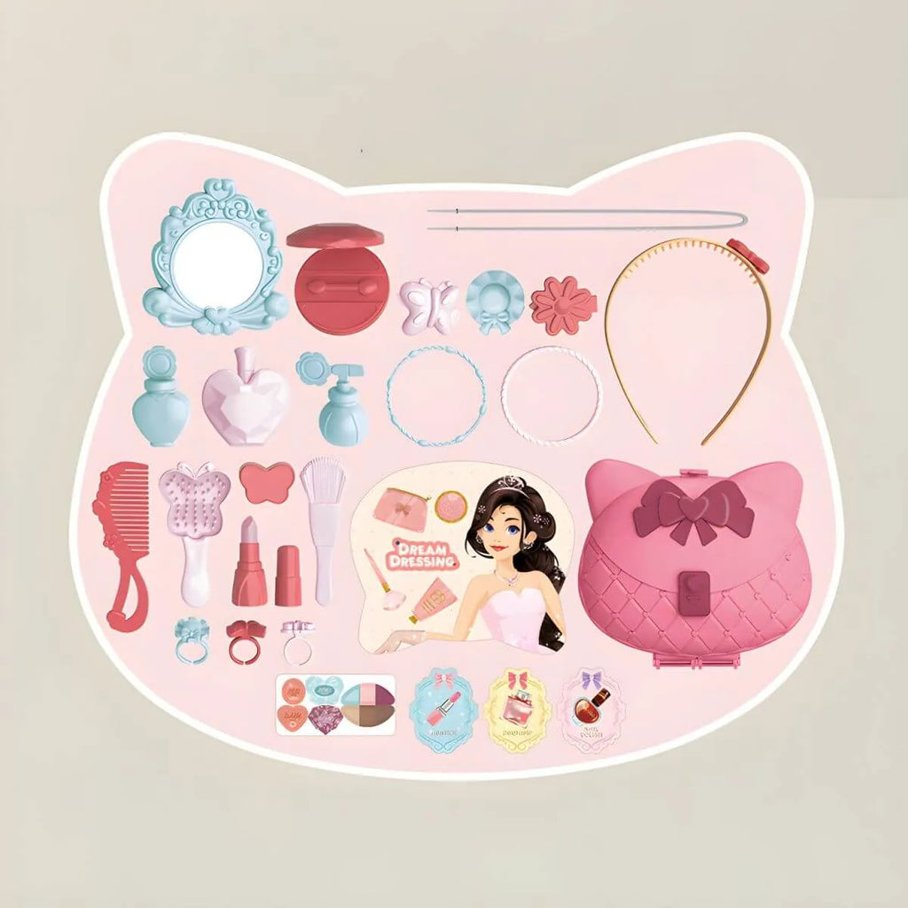 Princess-Themed Folding Kids Makeup Vanity with Mirror & 18-Piece Accessory Set