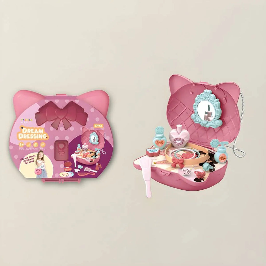 Princess-Themed Folding Kids Makeup Vanity with Mirror & 18-Piece Accessory Set