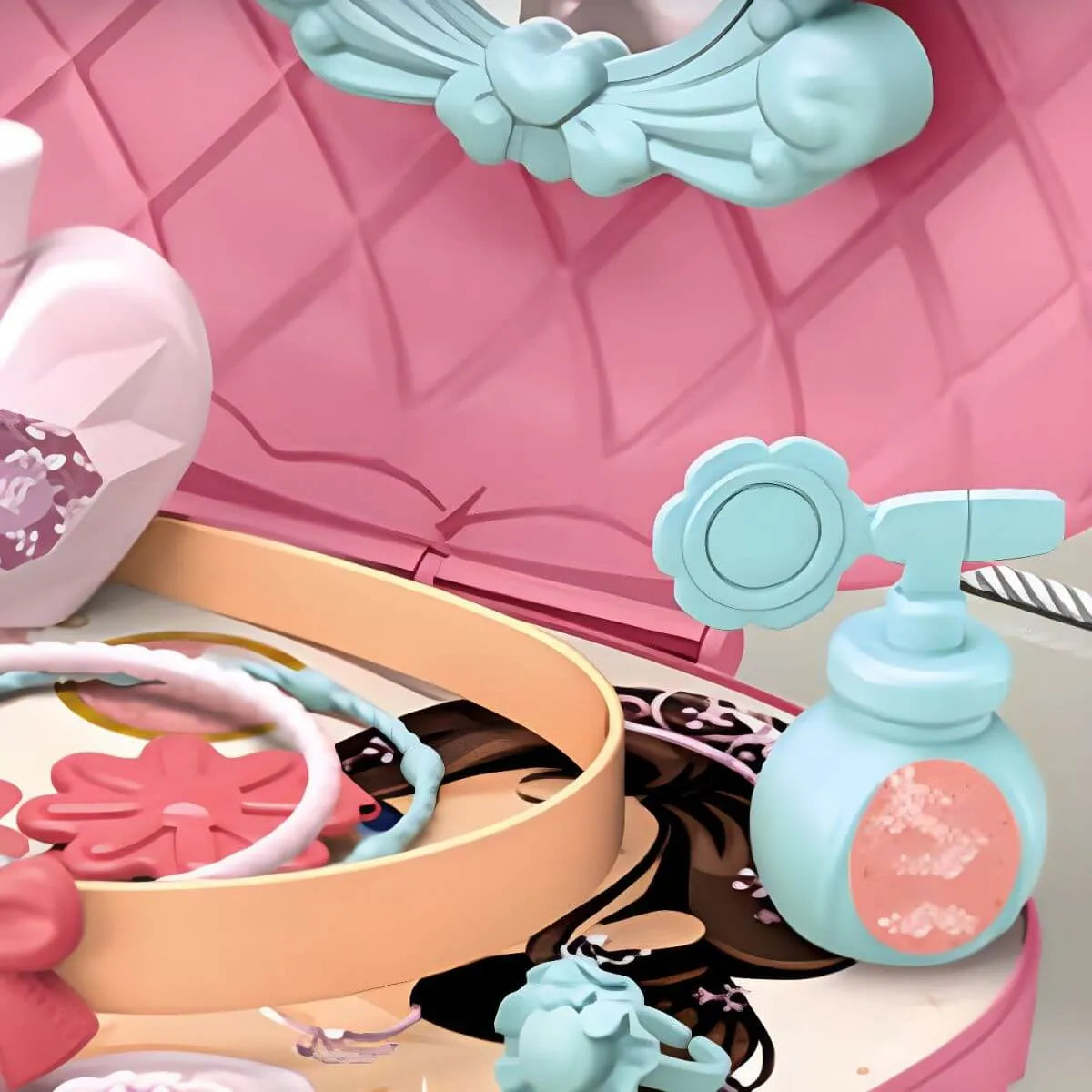 Princess-Themed Folding Kids Makeup Vanity with Mirror & 18-Piece Accessory Set