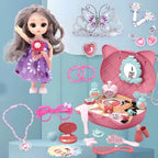 Princess-Themed Folding Kids Makeup Vanity with Mirror & 18-Piece Accessory Set