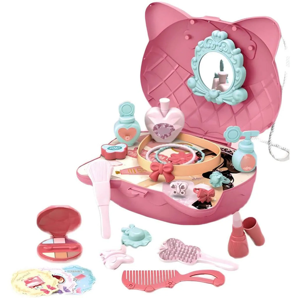 Princess-Themed Folding Kids Makeup Vanity with Mirror & 18-Piece Accessory Set