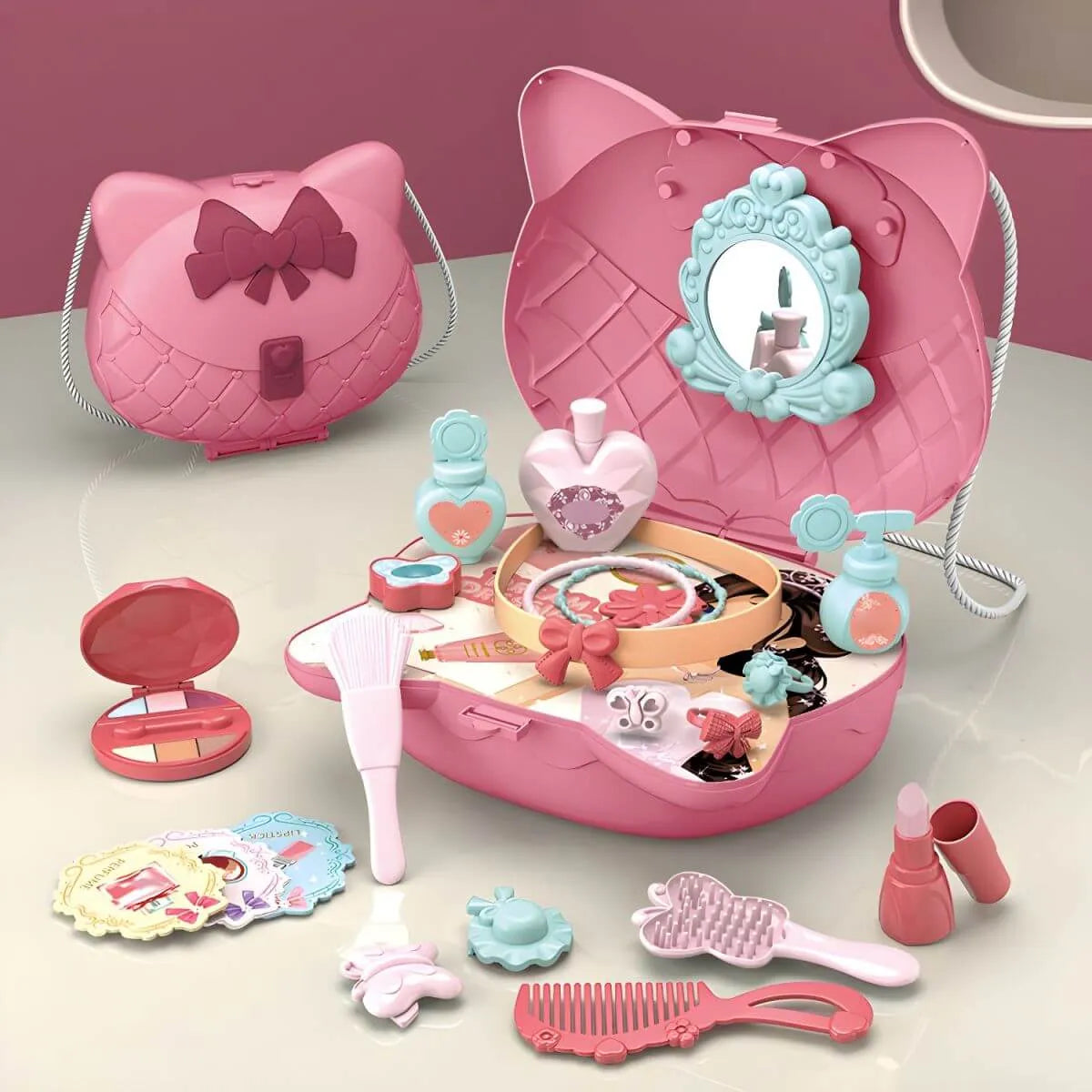 Princess-Themed Folding Kids Makeup Vanity with Mirror & 18-Piece Accessory Set Main Product Image