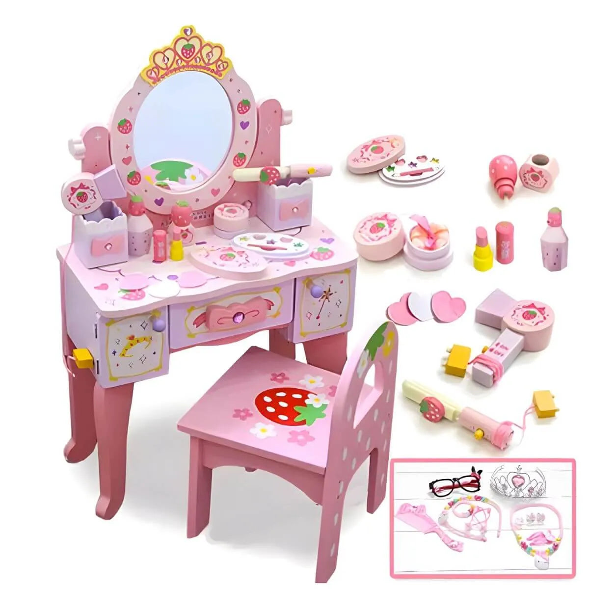 Princess-Themed Kids Makeup Vanity Set with Mirror and Chair