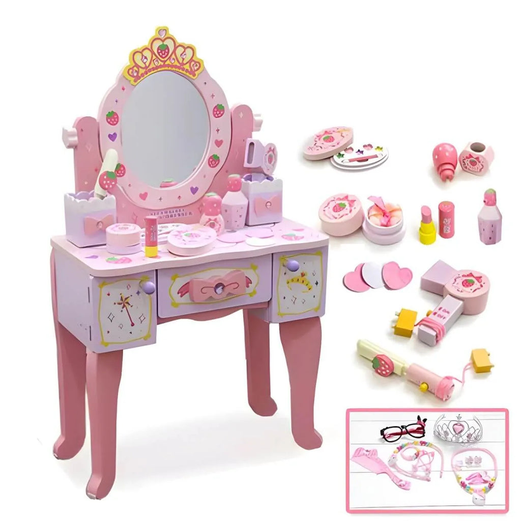Princess-Themed Kids Makeup Vanity Set with Mirror and Chair