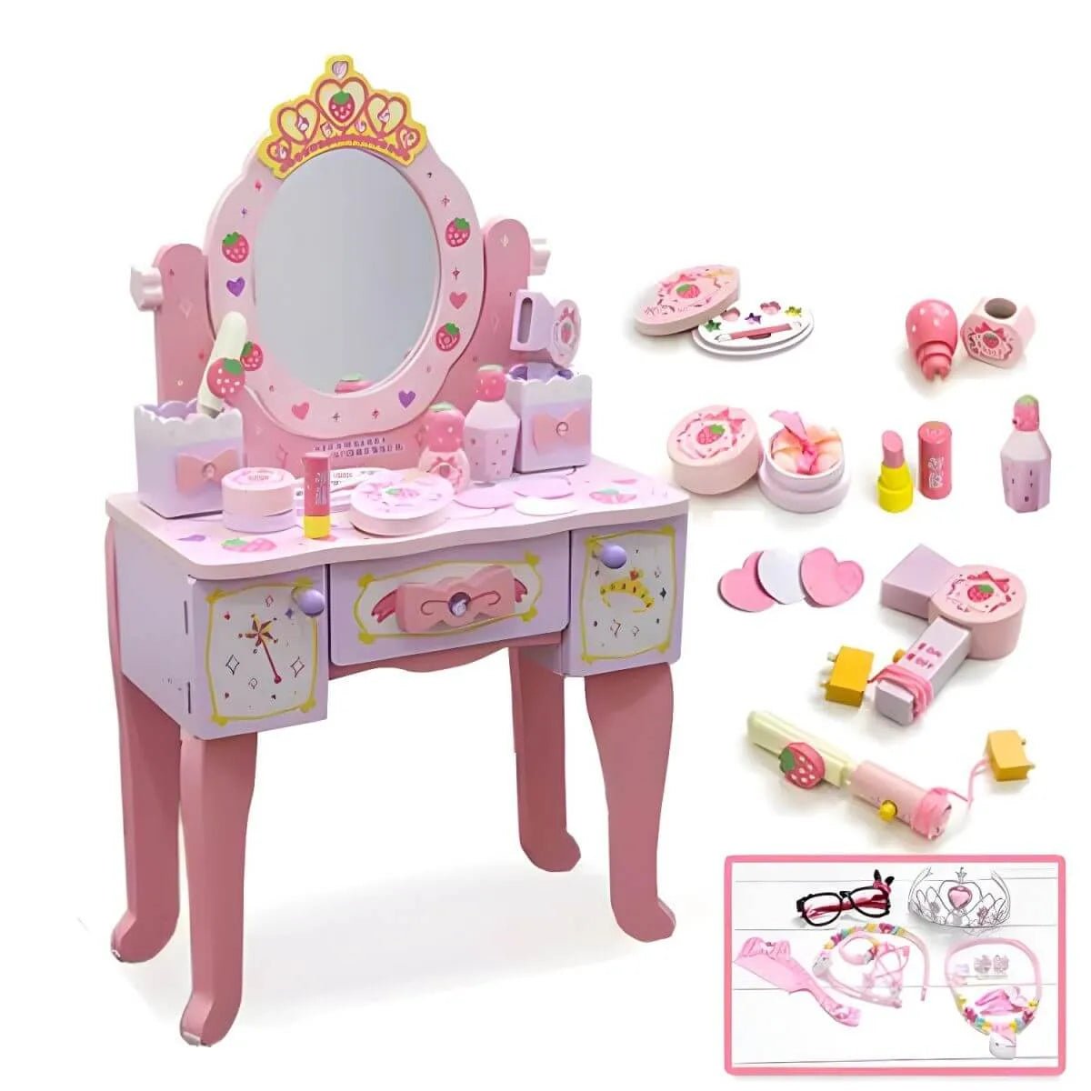 Princess-Themed Kids Makeup Vanity Set with Mirror and Chair