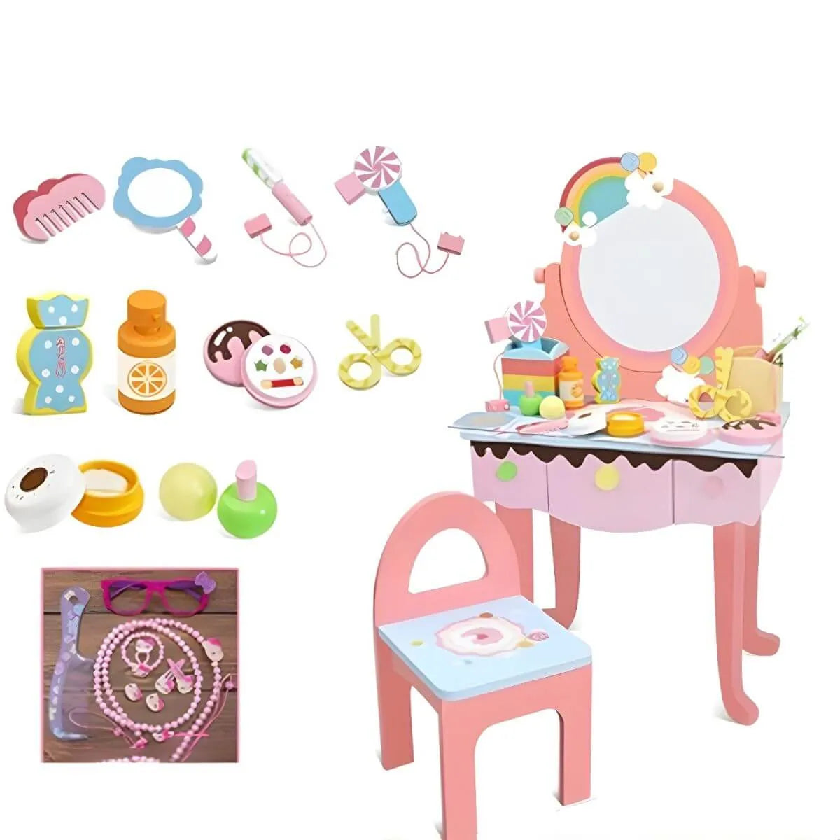 Princess-Themed Kids Makeup Vanity Set with Mirror and Chair