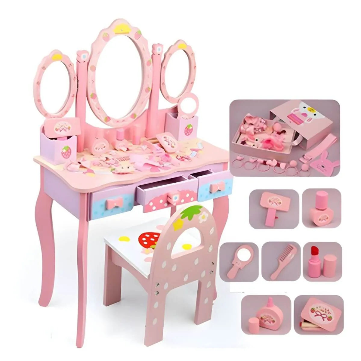 Princess-Themed Kids Makeup Vanity Set with Mirror and Chair
