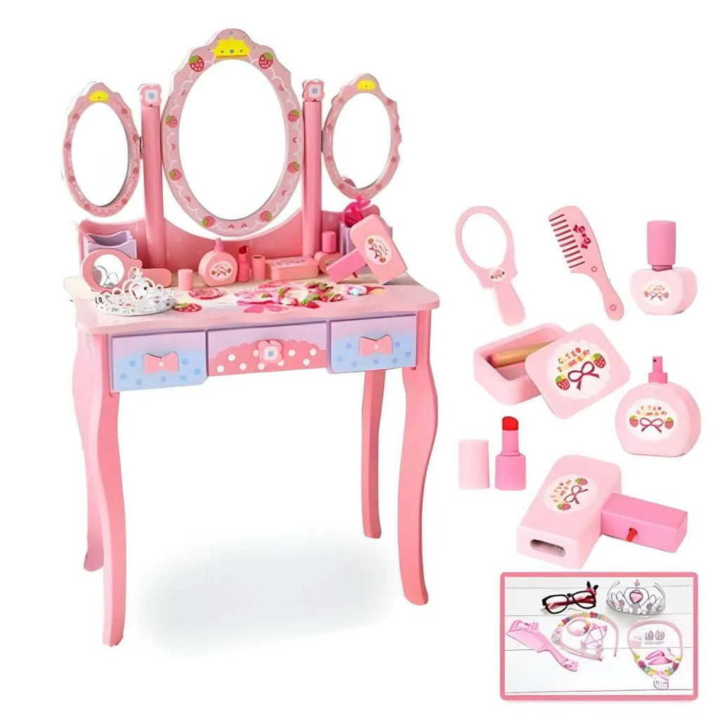 Princess-Themed Kids Makeup Vanity Set with Mirror and Chair
