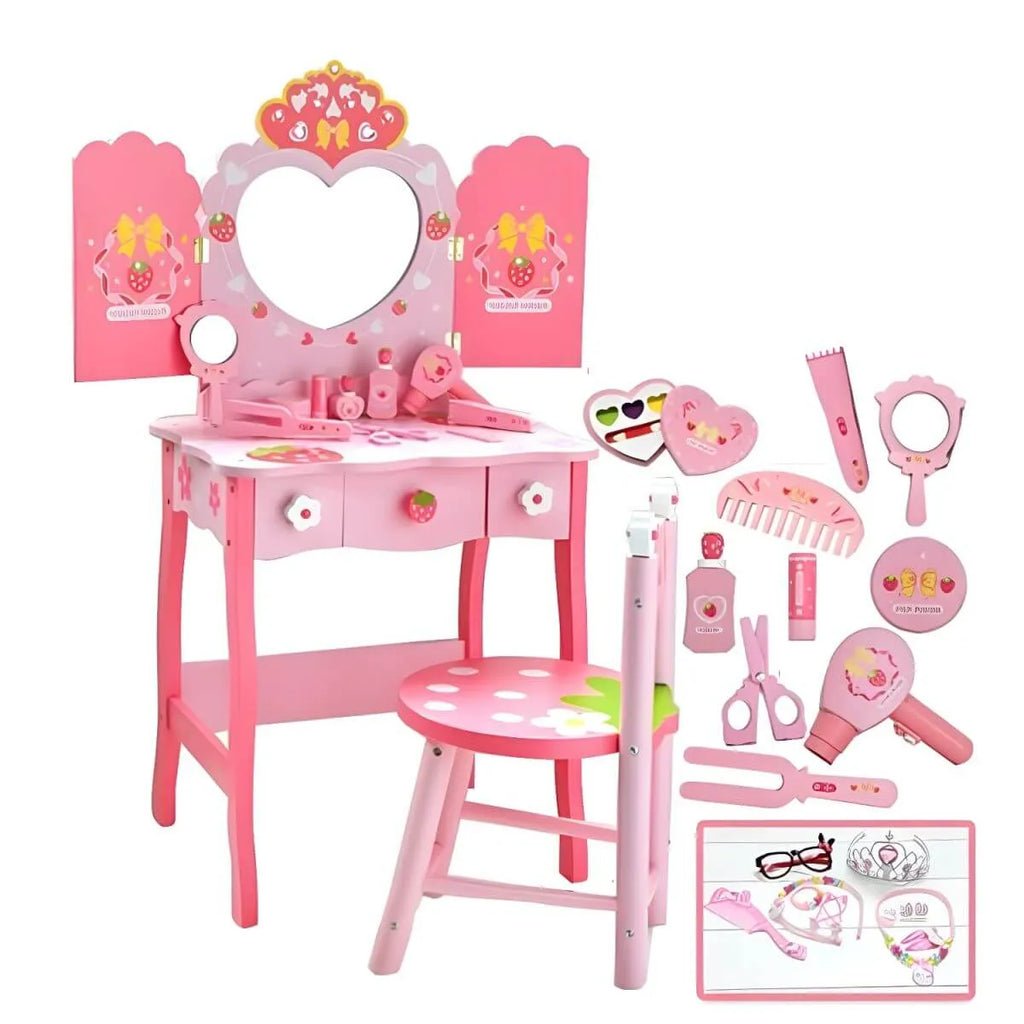 Princess-Themed Kids Makeup Vanity Set with Mirror and Chair