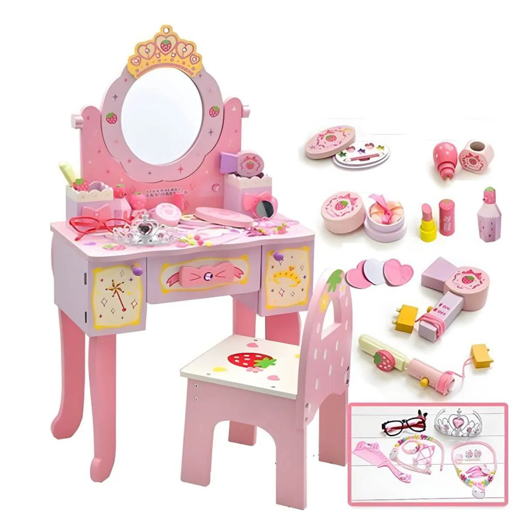 Princess-Themed Kids Makeup Vanity Set with Mirror and Chair