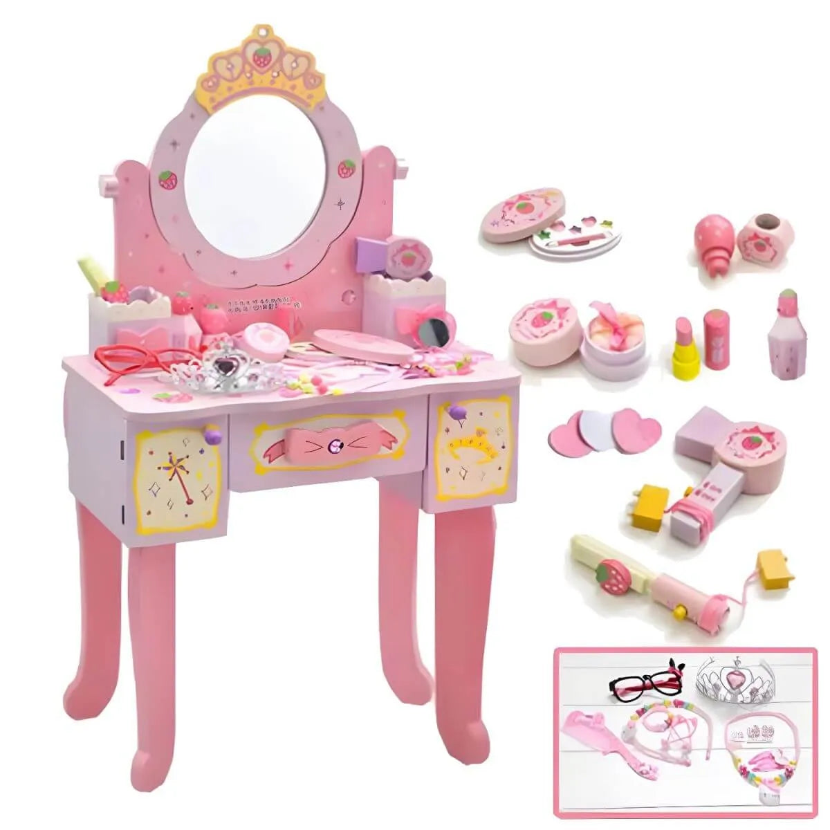 Princess-Themed Kids Makeup Vanity Set with Mirror and Chair