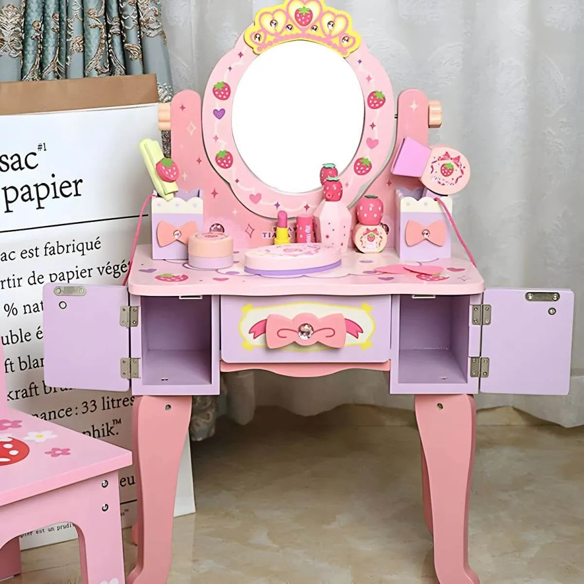 Princess-Themed Kids Makeup Vanity Set with Mirror and Chair