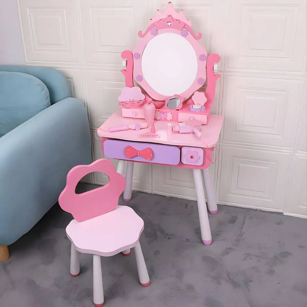 Princess-Themed Kids Makeup Vanity Set with Mirror and Chair