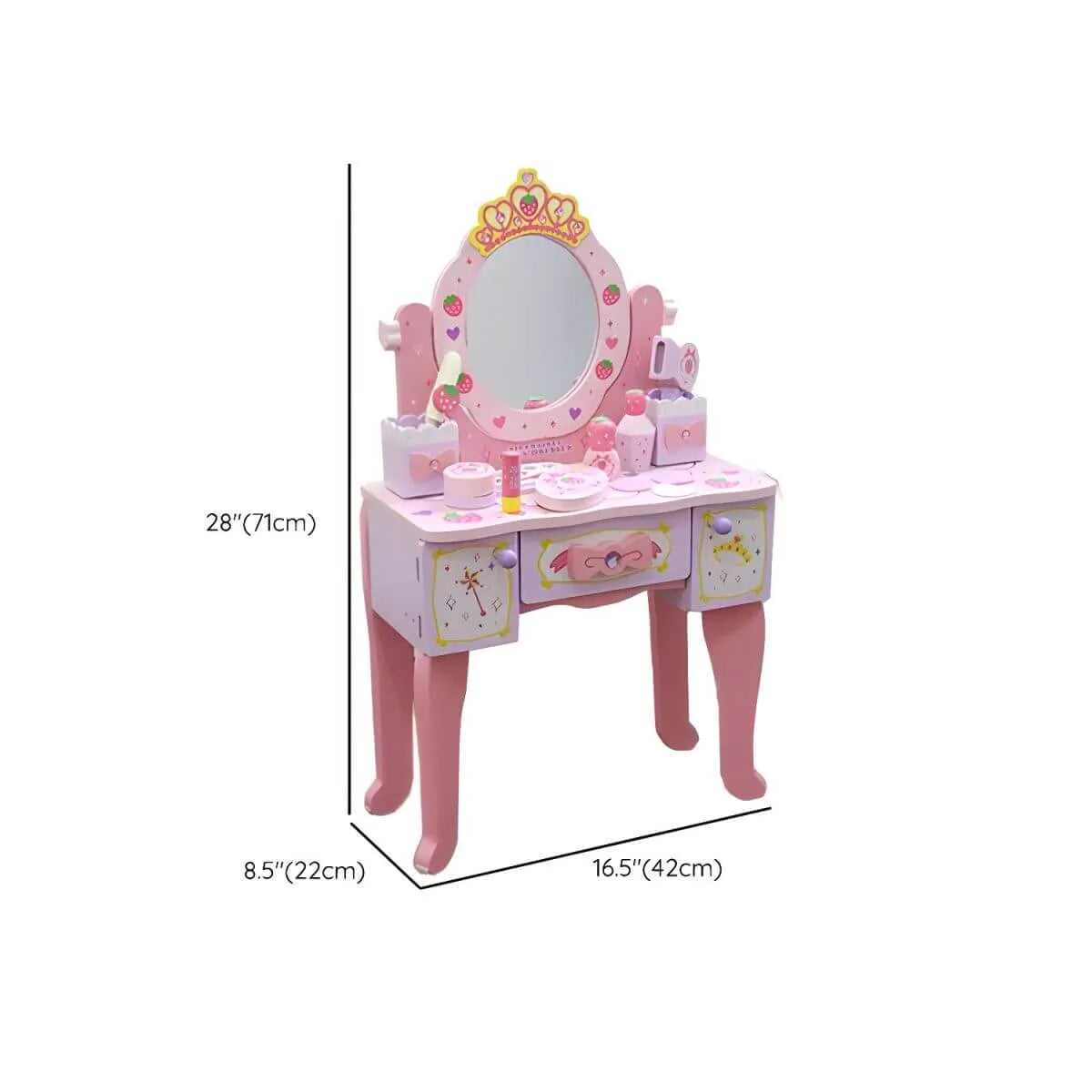 Princess-Themed Kids Makeup Vanity Set with Mirror and Chair Dimensions