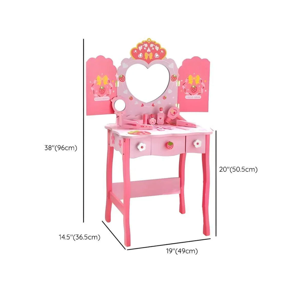 Princess-Themed Kids Makeup Vanity Set with Mirror and Chair Dimensions