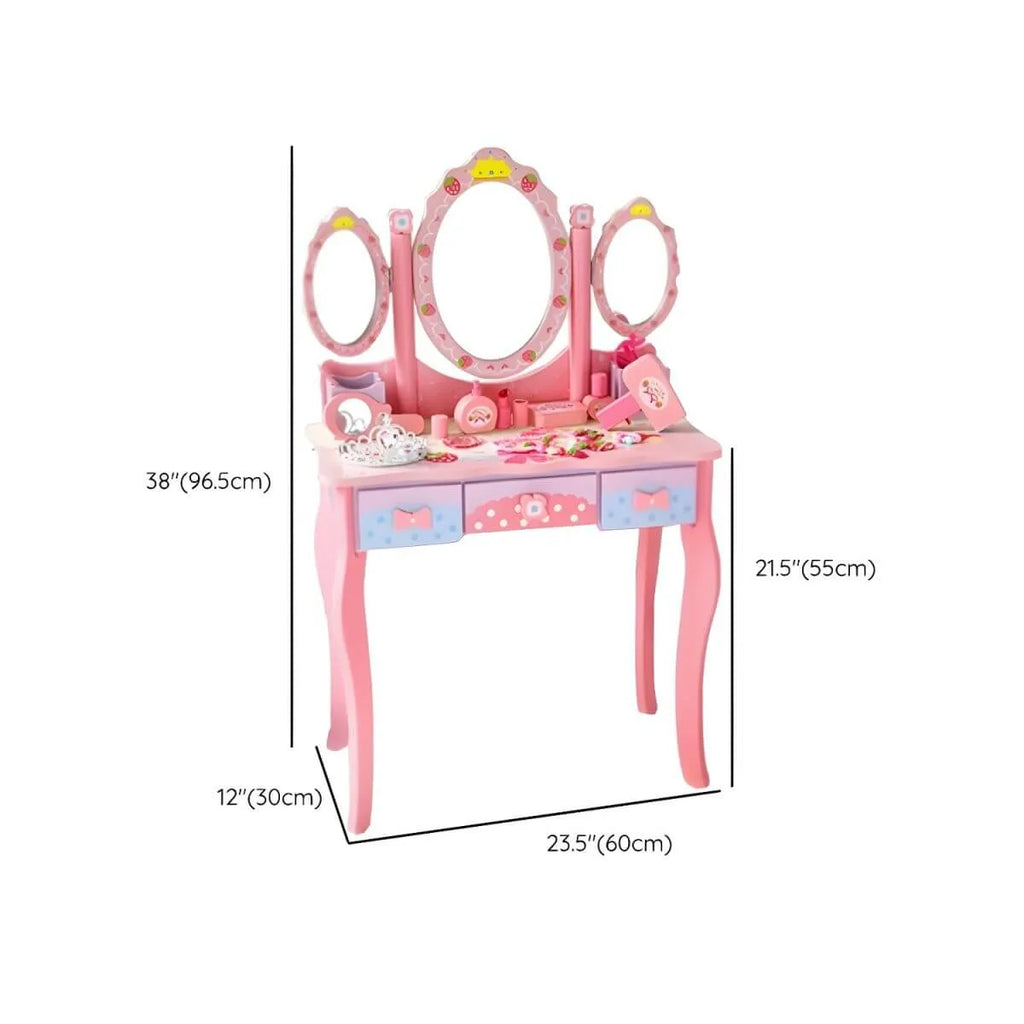 Princess-Themed Kids Makeup Vanity Set with Mirror and Chair Dimensions