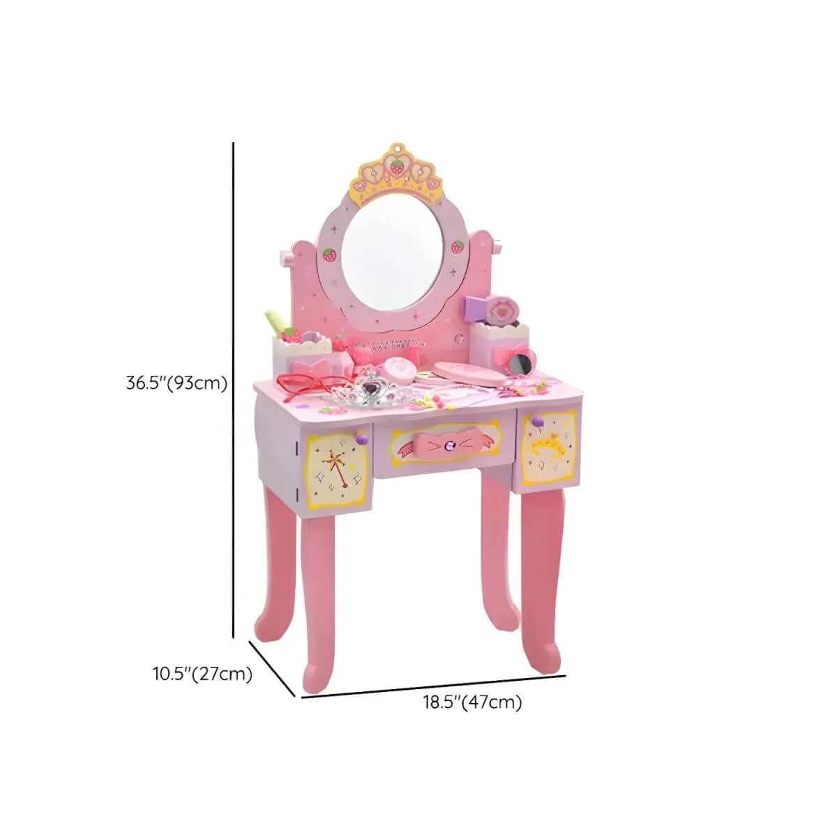 Princess-Themed Kids Makeup Vanity Set with Mirror and Chair Dimensions