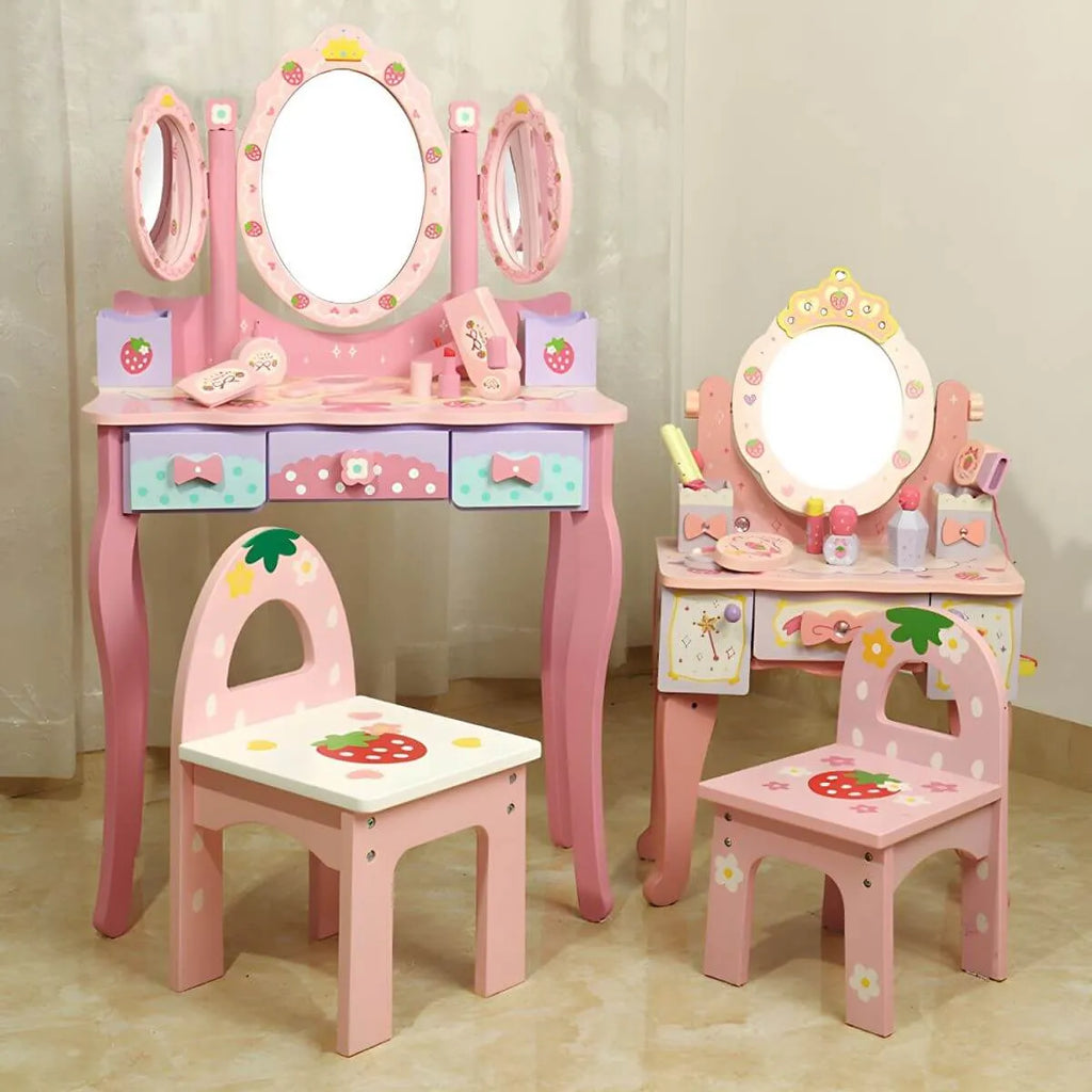 Princess-Themed Kids Makeup Vanity Set with Mirror and Chair Main Product Image