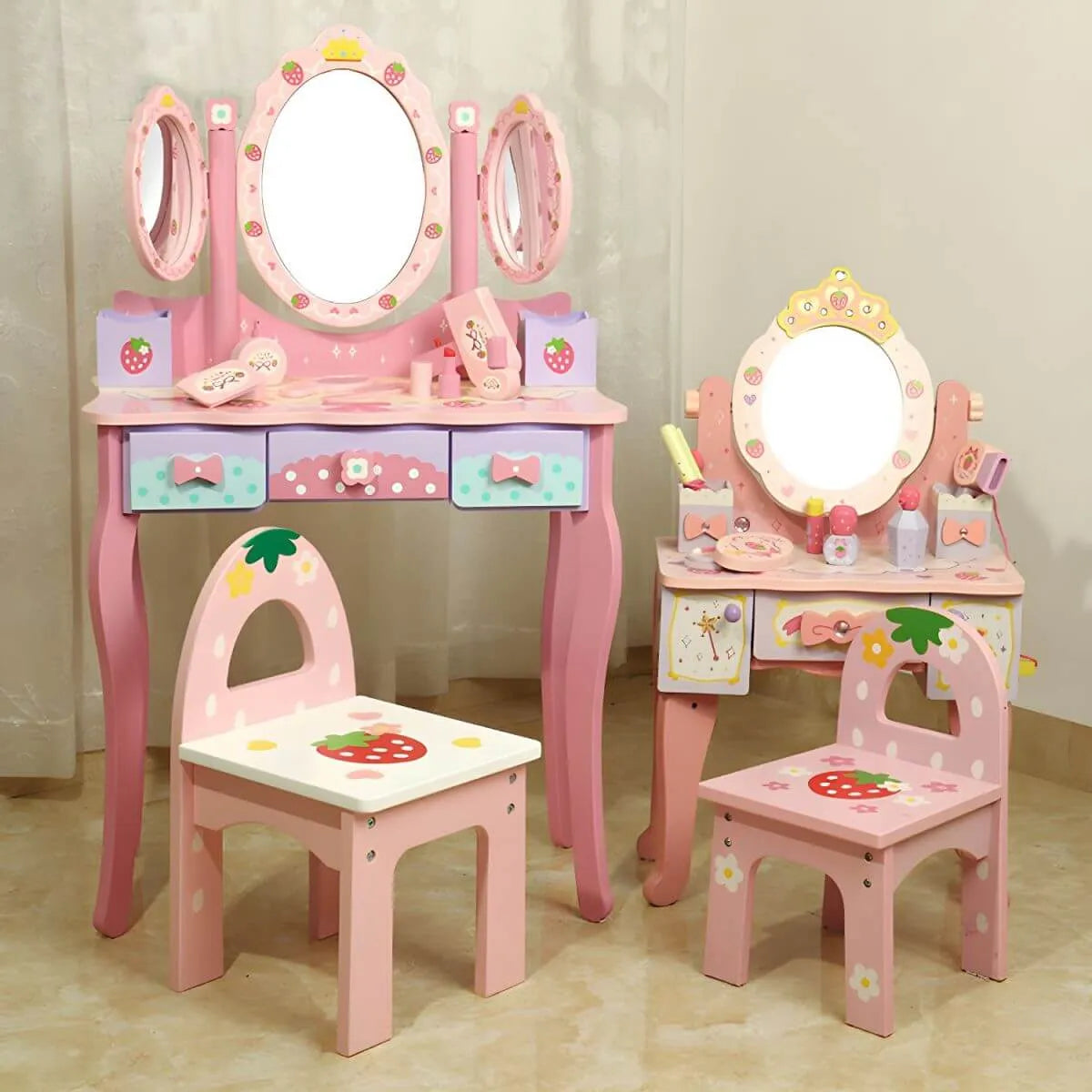 Princess-Themed Kids Makeup Vanity Set with Mirror and Chair Main Product Image Image principale du produit