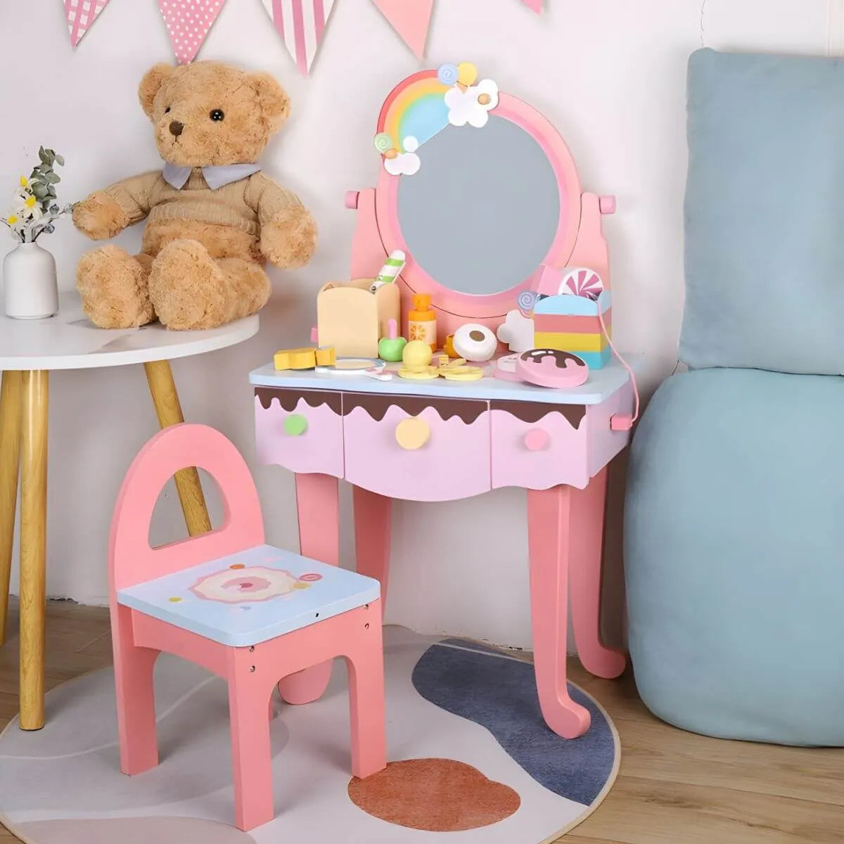 Princess-Themed Kids Makeup Vanity Set with Mirror and Storage