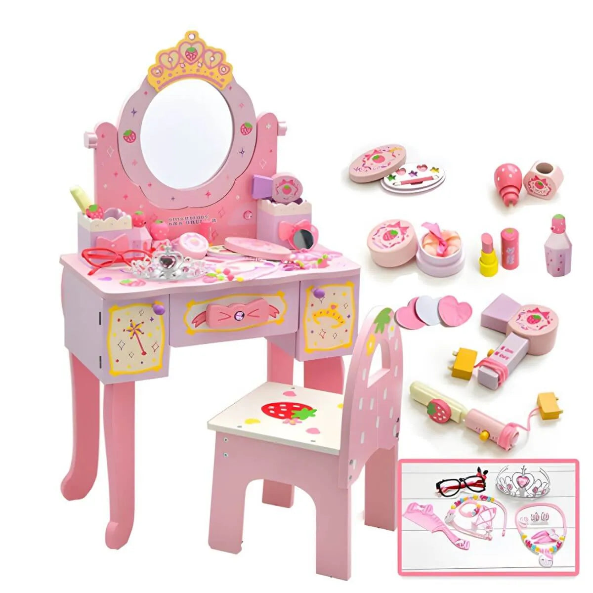 Princess-Themed Kids Makeup Vanity Set with Mirror and Storage