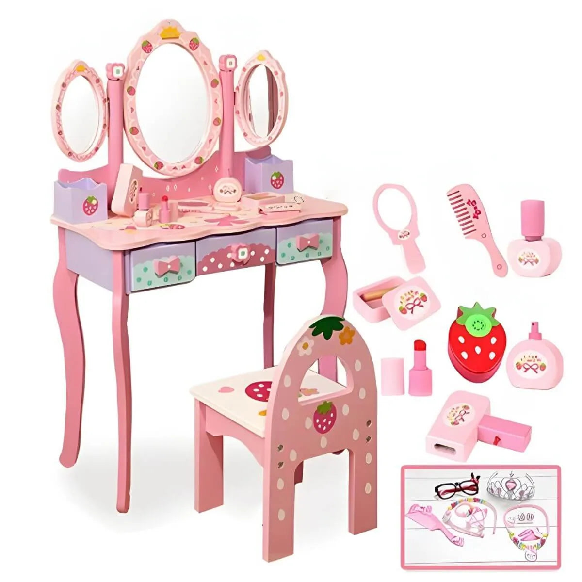 Princess-Themed Kids Makeup Vanity Set with Mirror and Storage