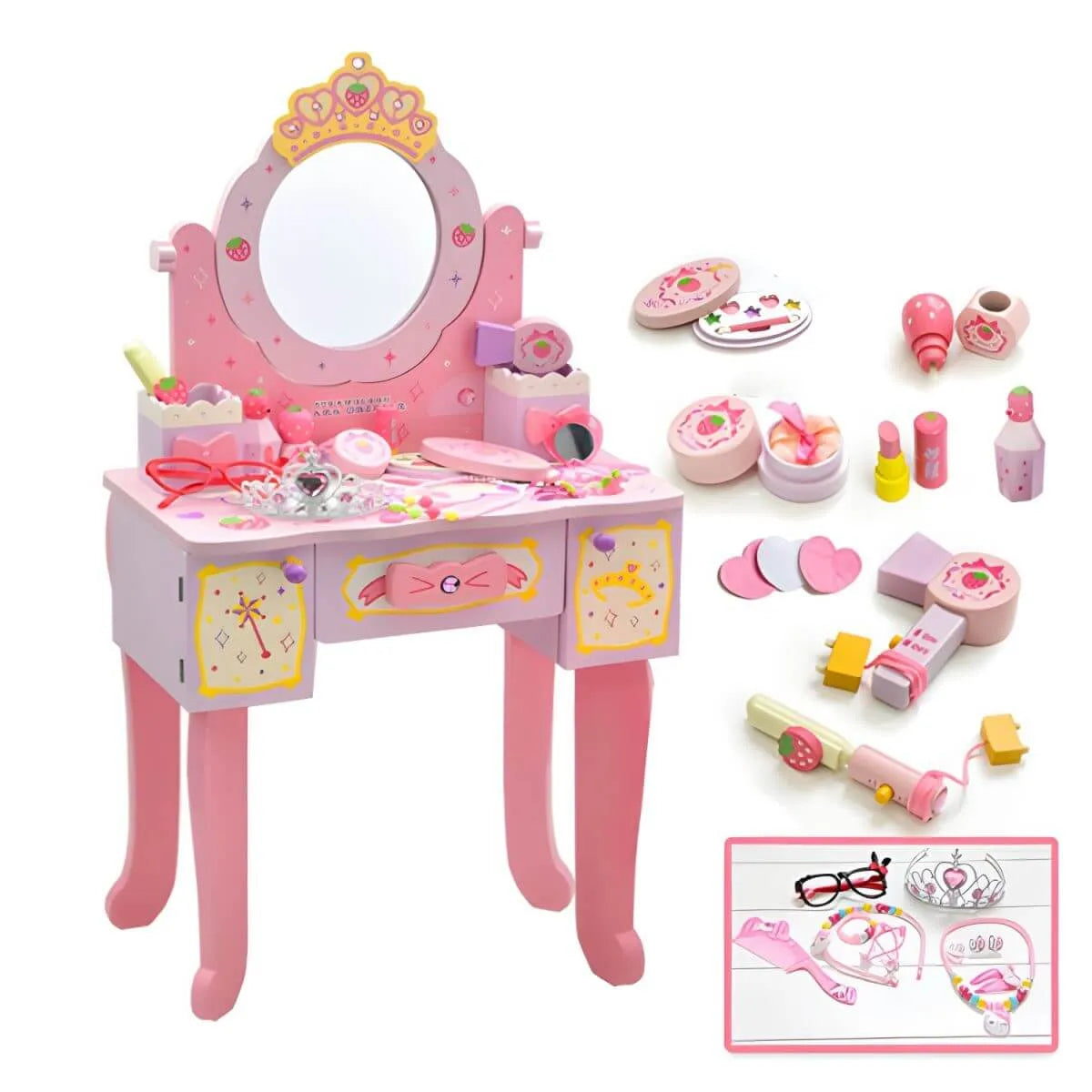 Princess-Themed Kids Makeup Vanity Set with Mirror and Storage