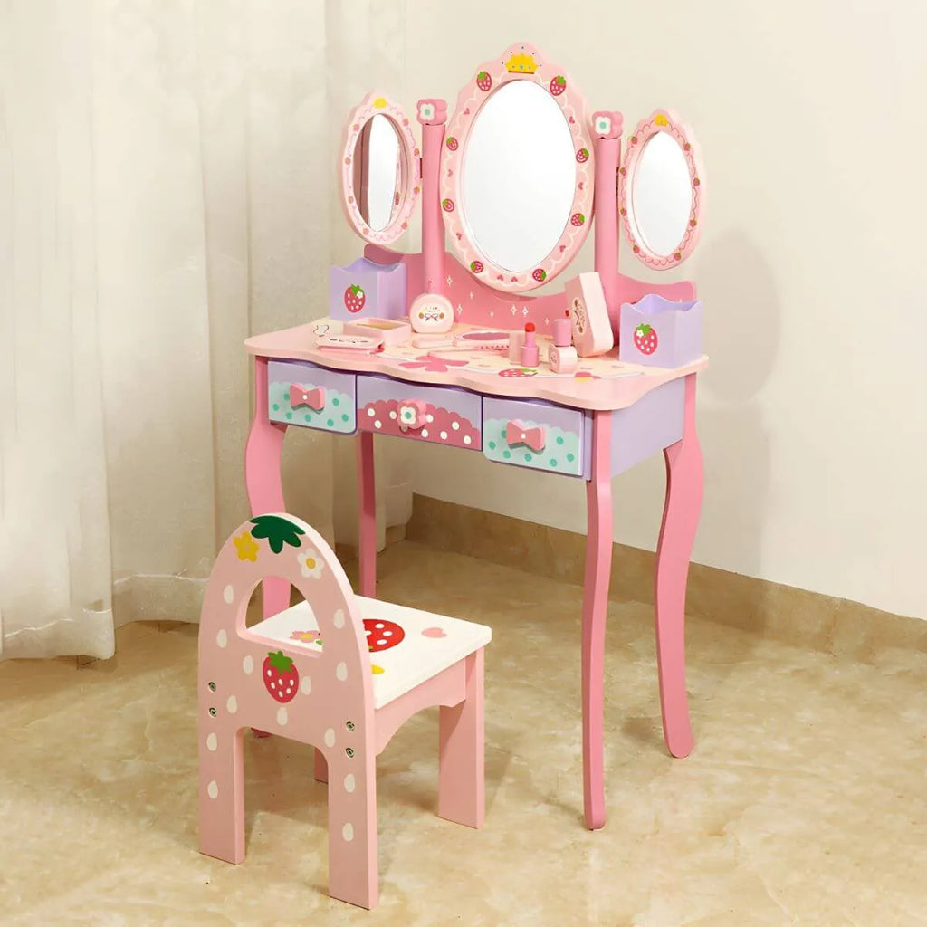 Princess-Themed Kids Makeup Vanity Set with Mirror and Storage