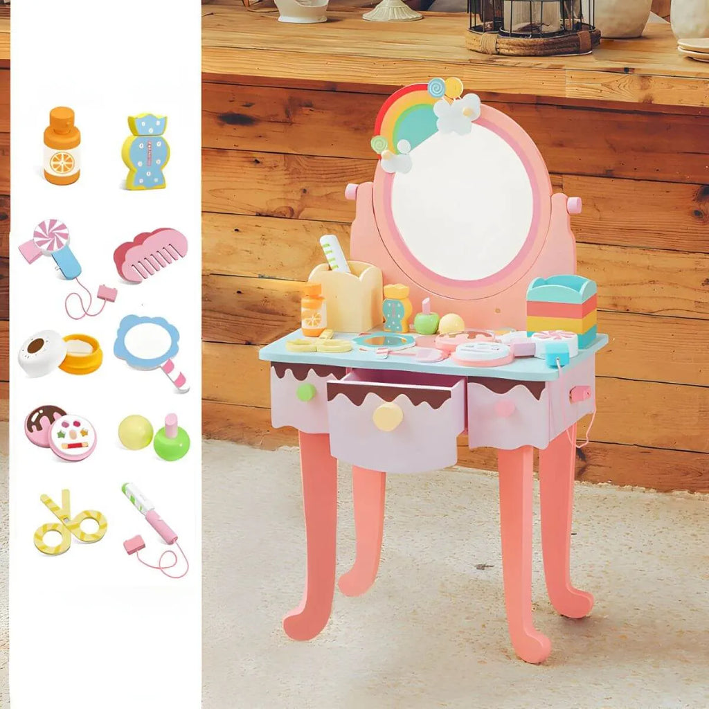 Princess-Themed Kids Makeup Vanity Set with Mirror and Storage